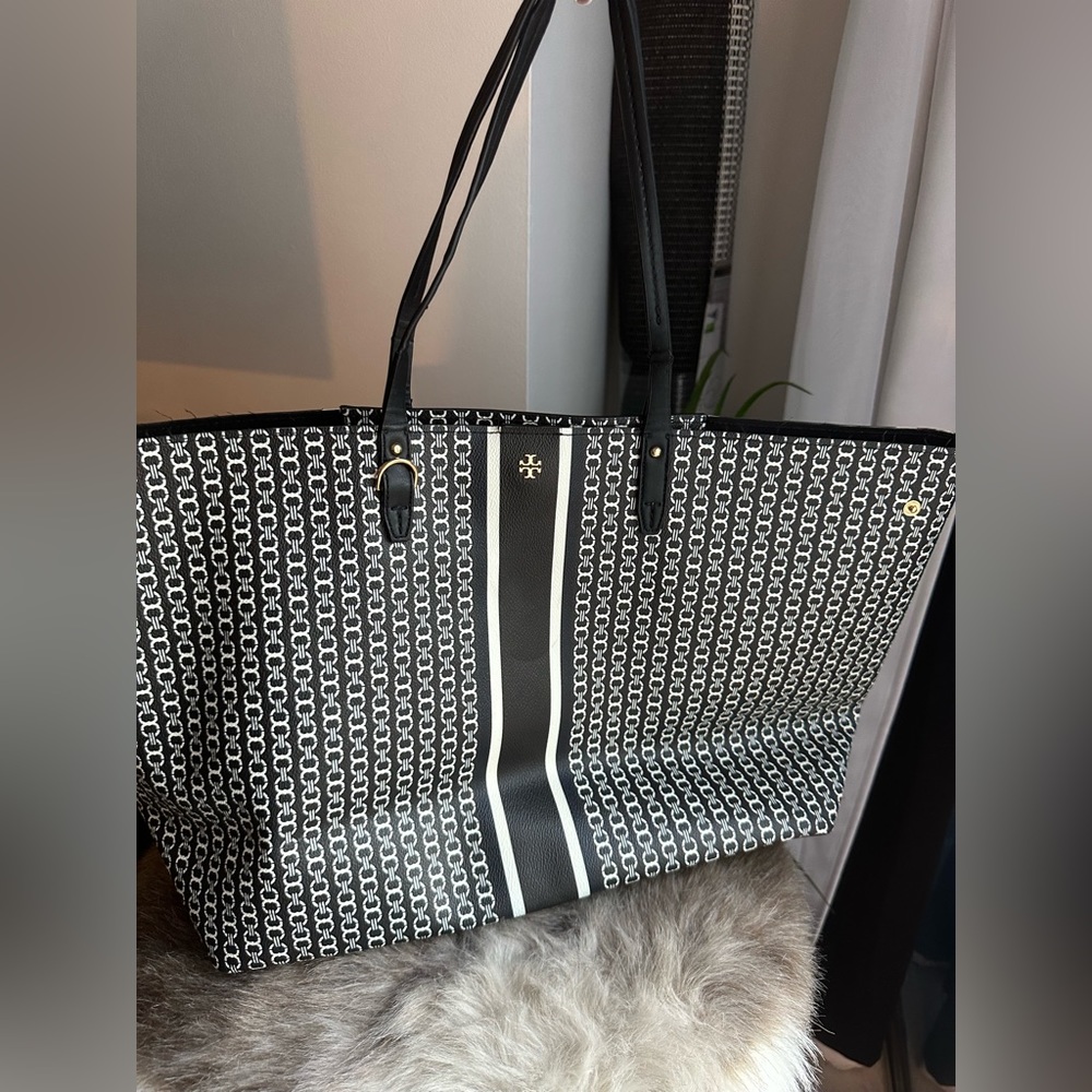 SOLD.  Tory Burch Coated Canvas Tote